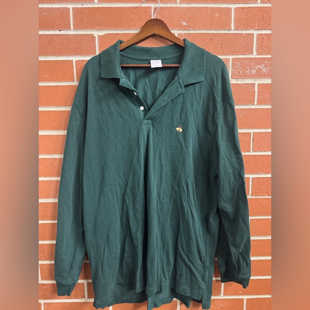 Brooks Brothers 346 Long Sleeve Polo Shirt – Green Cotton XL